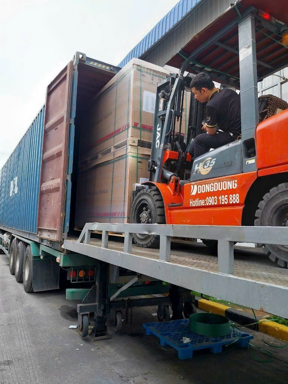 Dịch vụ bốc xếp container chuyên nghiệp Xe nâng vận chuyển hàng từ container