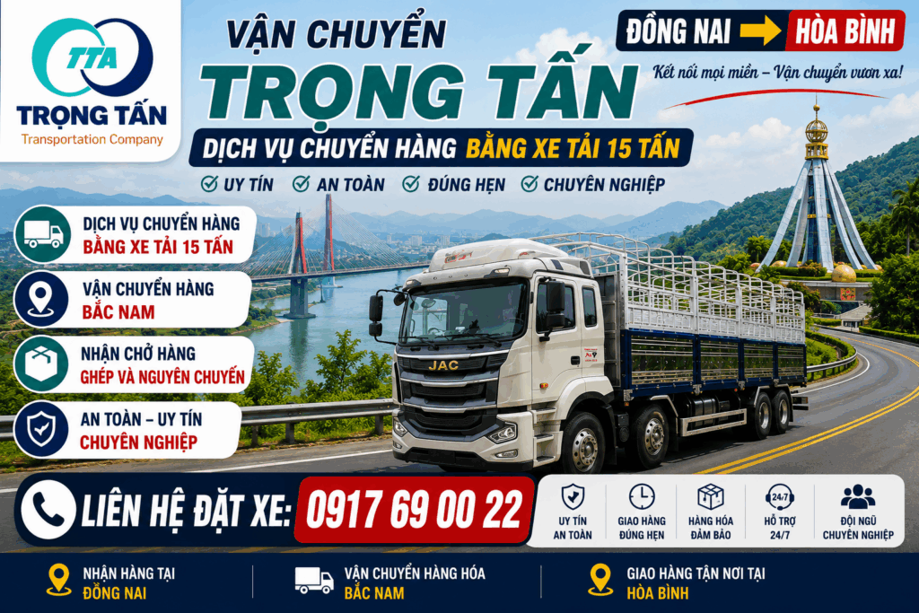 Dịch vụ cho thuê xe tải 15 tấn Đồng Nai đi Hòa Bình chuyên vận chuyển hàng công nghiệp, hàng sản xuất, hàng tiêu dùng với lịch trình ổn định và an toàn. cho-thue-xe-tai-15-tan-dong-nai-di-hoa-binh
