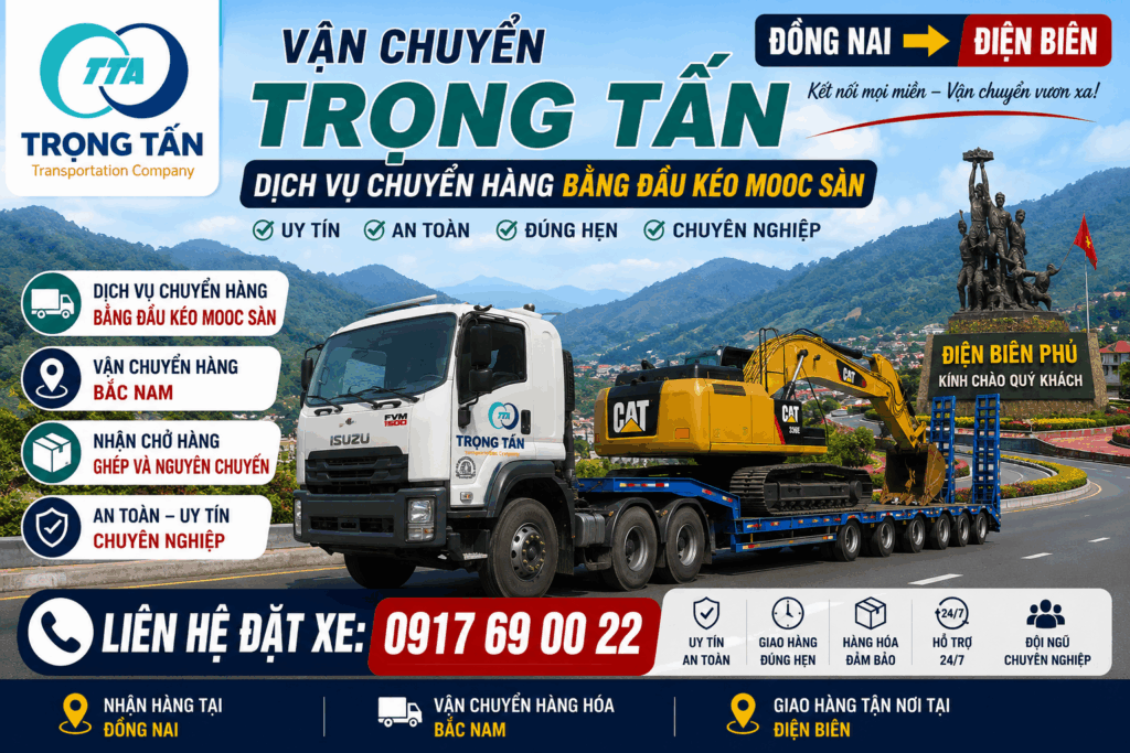 Dịch vụ cho thuê xe đầu kéo mooc sàn Đồng Nai Điện Biên chuyên vận chuyển máy móc, sắt thép, vật liệu xây dựng và hàng công nghiệp an toàn cho-thue-xe-dau-keo-mooc-san-dong-nai-dien-bien