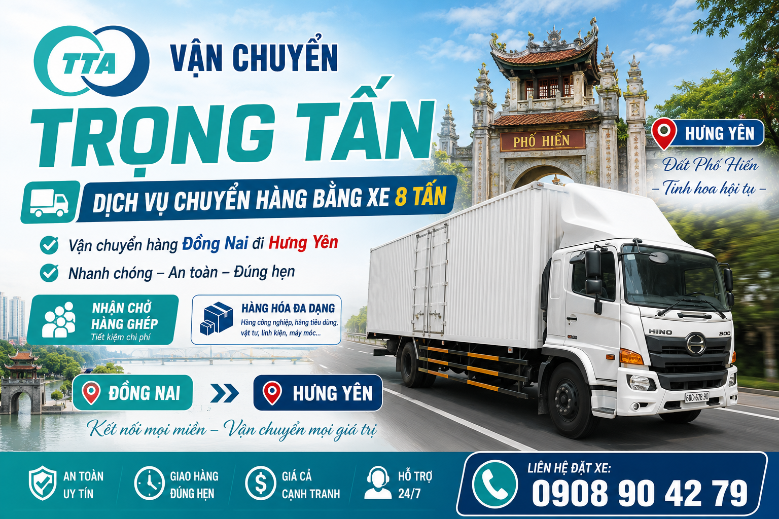 Cho thuê xe tải 8 tấn Đồng Nai đi Hưng Yên