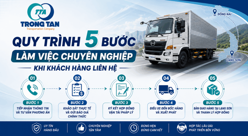 Quy trình làm việc chuyên nghiệp của Vận Tải Trọng Tấn gồm tư vấn, báo giá, ký hợp đồng, điều xe, vận chuyển và giao nhận hàng hóa an toàn đúng hẹn quy-trinh-5-buoc-lam-viec-chuyen-nghiep-cua-van-tai-trong-tan