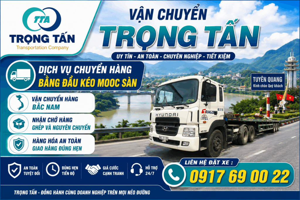 Dịch vụ cho thuê xe đầu kéo mooc sàn Đồng Nai đi Tuyên Quang chuyên nghiệp, vận chuyển hàng máy móc, sắt thép, hàng công trình an toàn, đúng tiến độ. cho-thue-xe-dau-keo-mooc-san-dong-nai-di-tuyen-quang