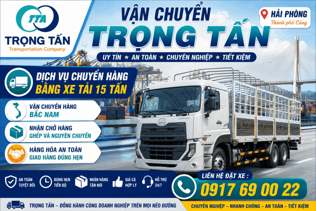 Cho thuê xe tải 15 tấn Đồng Nai đi Hải Phòng vận chuyển hàng công nghiệp, máy móc, vật liệu xây dựng, hàng sản xuất với thời gian giao nhận nhanh chóng. cho-thue-xe-tai-15-tan-dong-nai-di-hai-phong