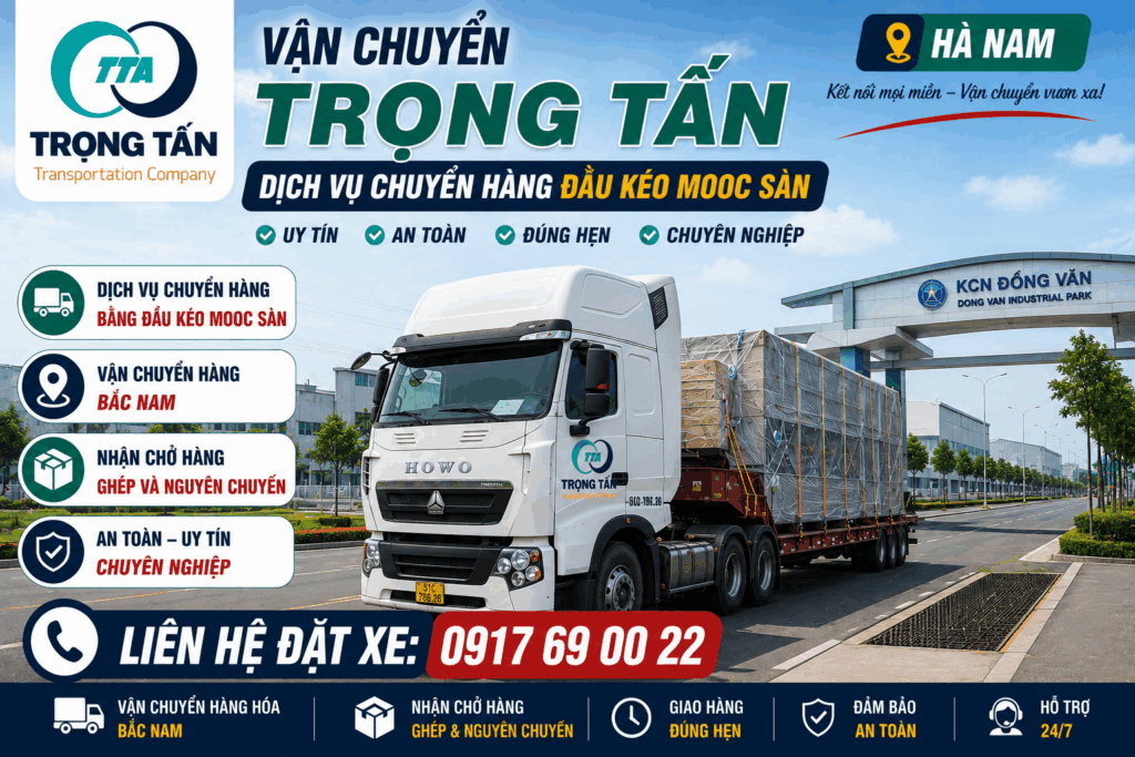 Cho thuê xe đầu kéo mooc sàn Đồng Nai đi Hà Nam nhận vận chuyển hàng siêu trường, hàng quá khổ, thiết bị công trình và máy móc công nghiệp an toàn. cho-thue-xe-dau-keo-mooc-san-dong-nai-di-ha-nam