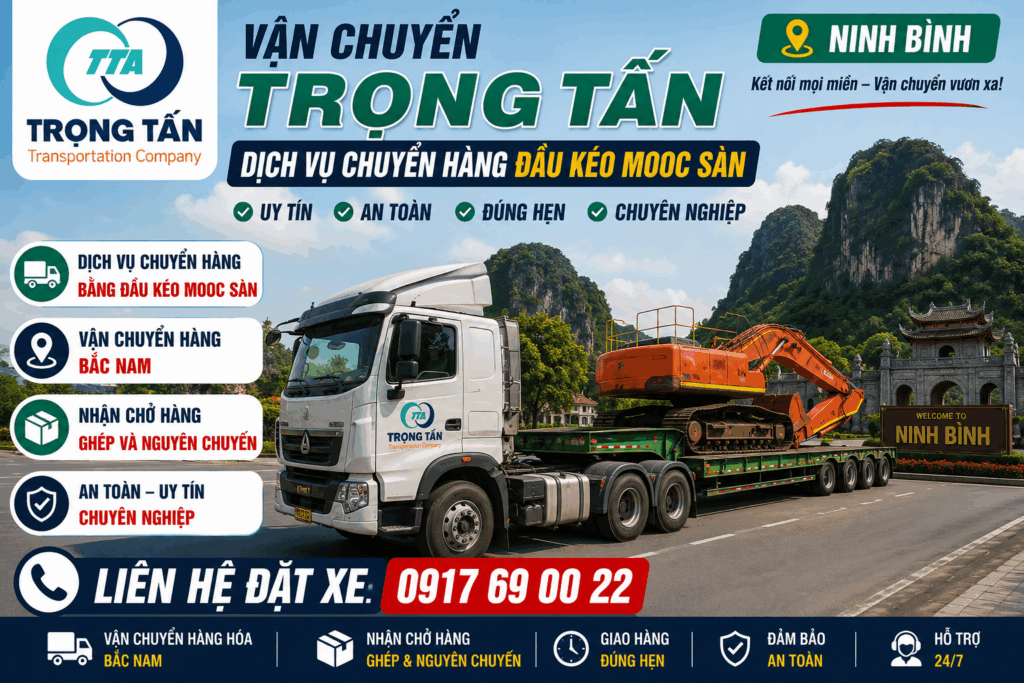 Cho thuê xe đầu kéo mooc sàn Đồng Nai đi Ninh Bình nhận chở hàng siêu trường, hàng quá khổ, máy móc công trình và kết cấu thép an toàn cho-thue-xe-dau-keo-mooc-san-dong-nai-di-ninh-binh