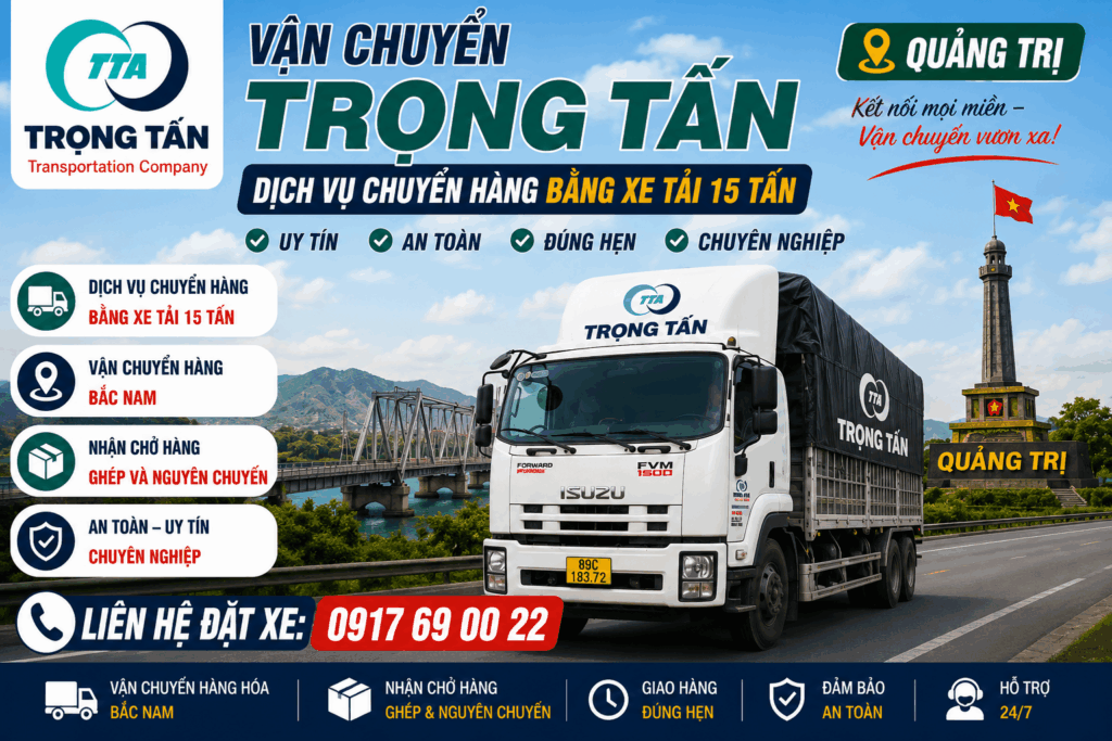 Dịch vụ cho thuê xe tải 15 tấn Đồng Nai đi Quảng Trị nhận vận chuyển hàng công nghiệp, hàng pallet, máy móc, vật tư sản xuất với chi phí tối ưu. cho-thue-xe-tai-15-tan-dong-nai-di-quang-tri