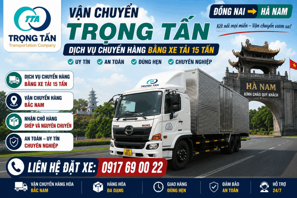 Cho thuê xe tải 15 tấn Đồng Nai đi Hà Nam nhận chở hàng ghép, hàng nguyên chuyến, giao nhận tận nơi tại Phủ Lý và các khu công nghiệp trong tỉnh. cho-thue-xe-tai-15-tan-dong-nai-di-ha-nam