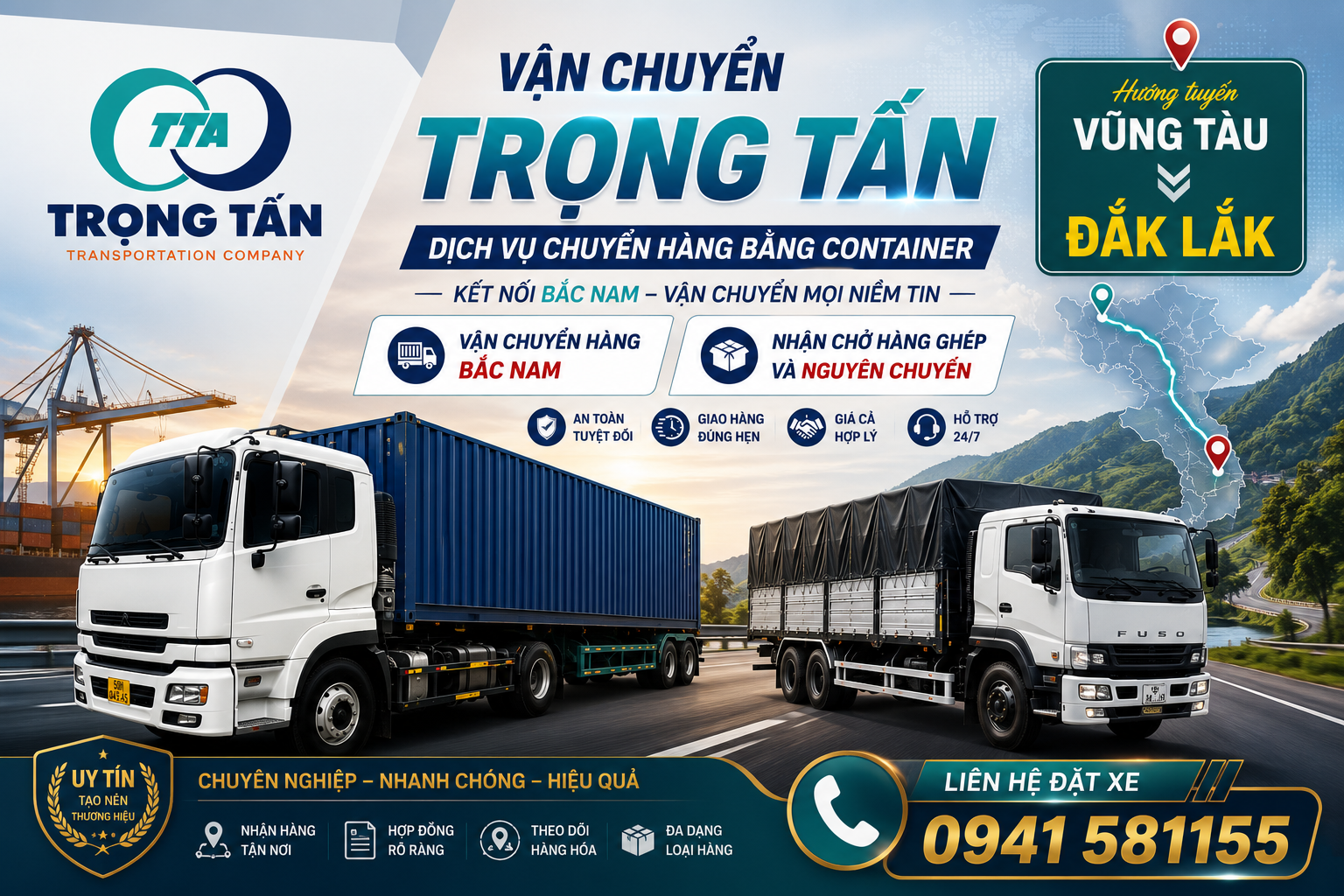 Dịch vụ cho thuê xe đầu kéo container chở hàng từ Vũng Tàu đi Đắk Lắk, chèn buộc gia cố chắc chắn, đảm bảo an toàn tuyệt đối và đúng tiến độ giao nhận Cho-thue-xe-dau-keo-container-cho-hang-Vung-Tau-Dak-Lak