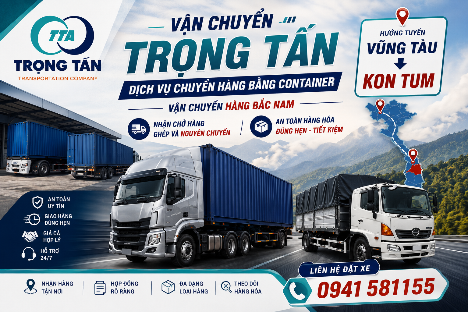 Chuyên cho thuê xe đầu kéo container chở hàng từ Vũng Tàu đi Kon Tum với lịch xe chạy mỗi ngày, đáp ứng nhanh mọi đơn hàng gấp và hỗ trợ giao tận nơi. Cho-thue-xe-dau-keo-container-cho-hang-Vung-Tau-Kon-Tum