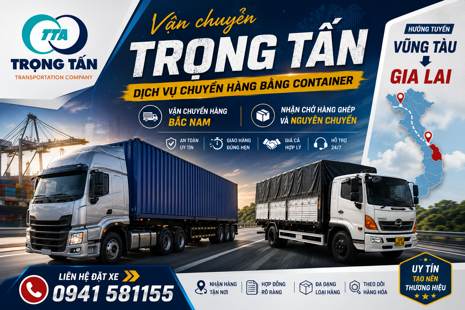 Dịch vụ cho thuê xe đầu kéo container vận chuyển hàng hóa uy tín từ Vũng Tàu đi Gia Lai, đảm bảo giao nhận an toàn, đúng tiến độ và chi phí cước tối ưu nhất. Cho-thue-xe-dau-keo-container-cho-hang-Vung-Tau-Gia-Lai