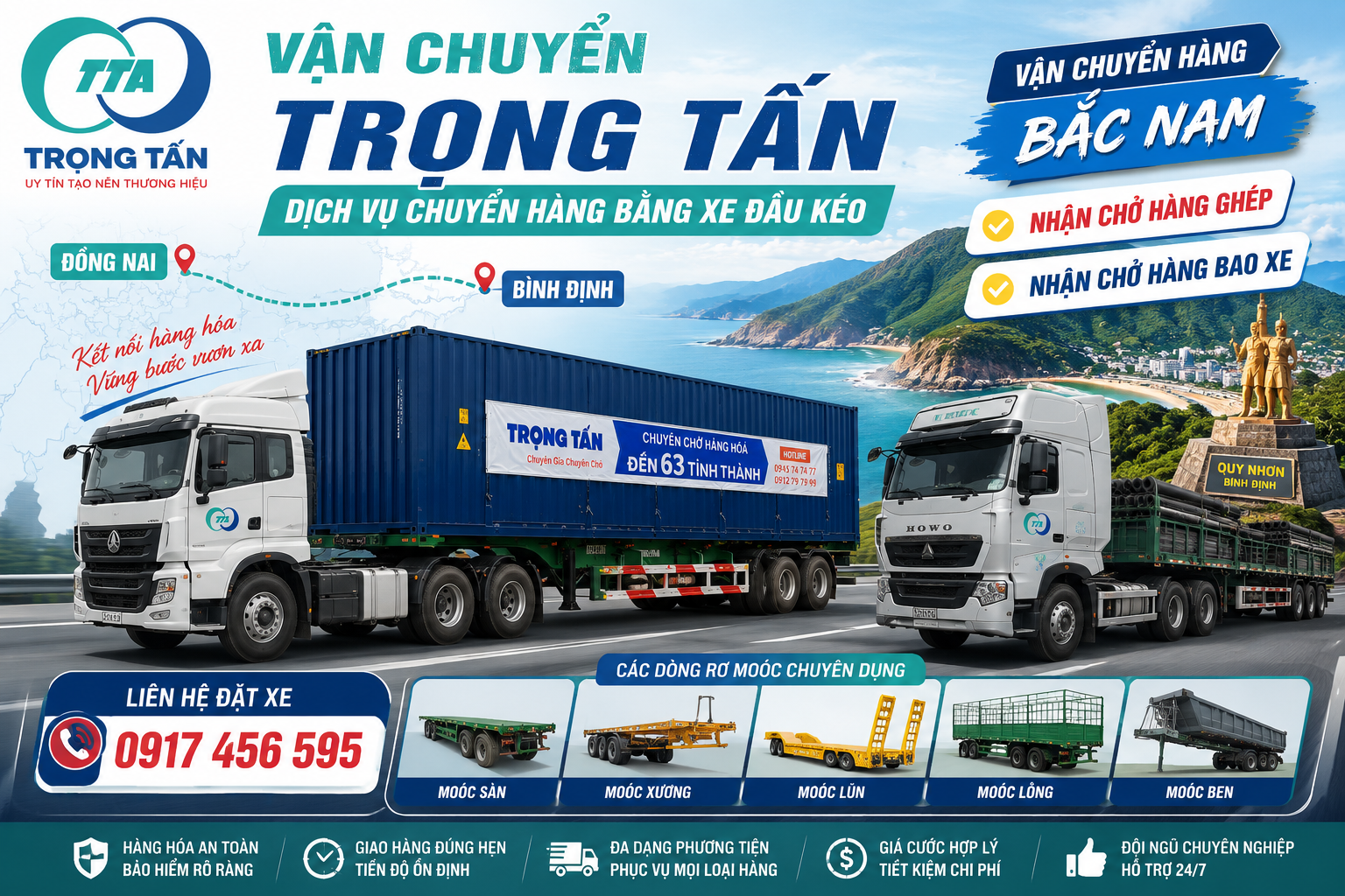 Cho thuê xe đầu kéo 30 tấn Đồng Nai đi Bình Định chuyên vận chuyển máy móc, hàng công nghiệp, vật liệu xây dựng, hàng ghép và nguyên chuyến đúng tiến độ. cho-thue-xe-dau-keo-30-tan-dong-nai-di-binh-dinh