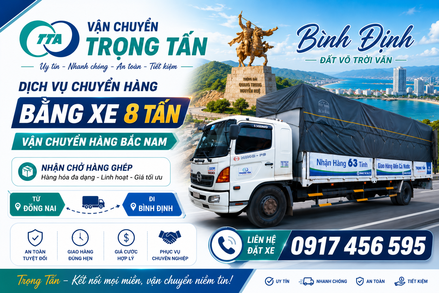 Dịch vụ cho thuê xe tải 8 tấn Đồng Nai đi Bình Định nhận vận chuyển đa dạng hàng hóa, giao nhận đúng tiến độ cho-thue-xe-tai-8-tan-dong-nai-di-binh-dinh