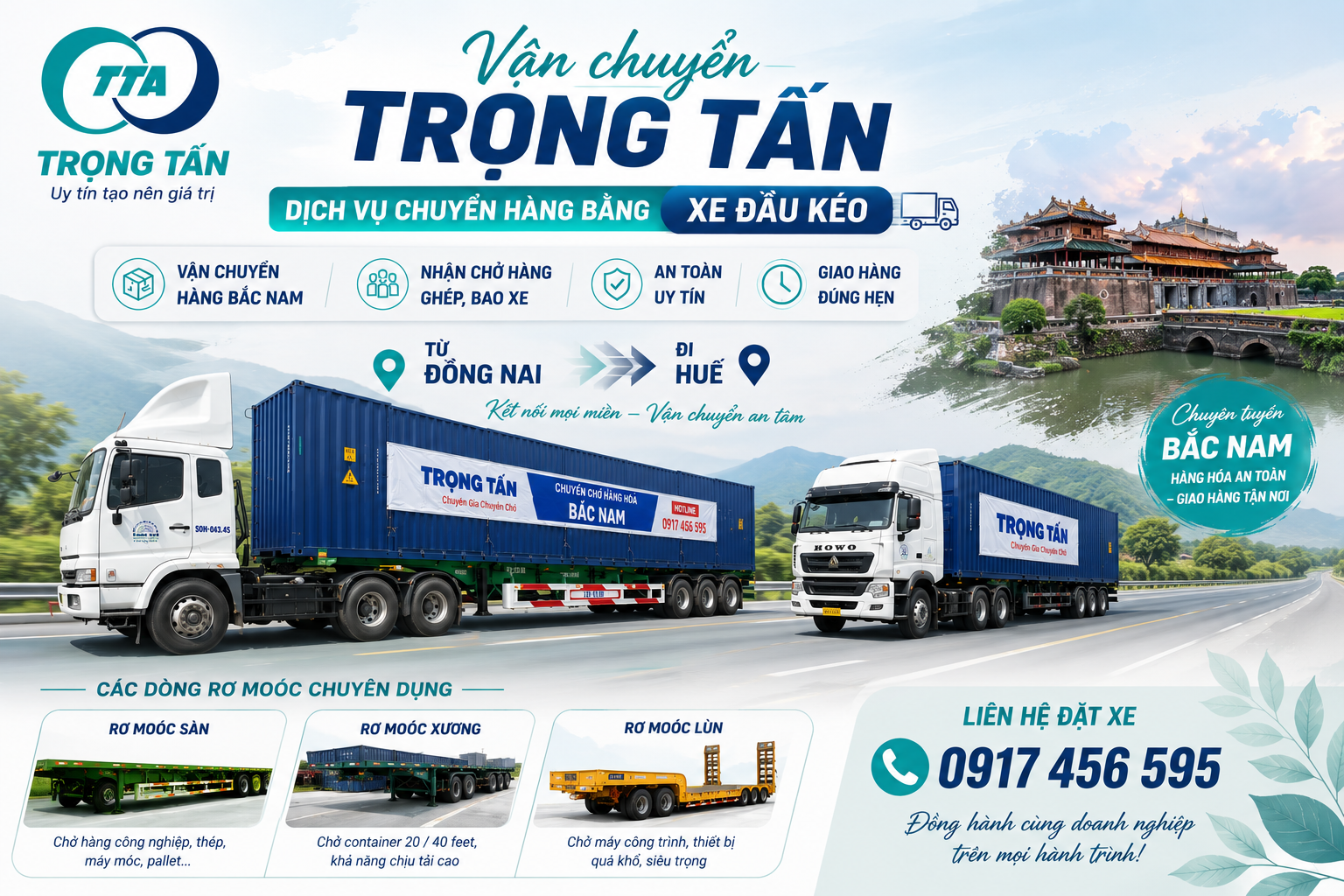 Cho thuê xe đầu kéo chở hàng Đồng Nai đi Huế chuyên vận chuyển máy móc, hàng công nghiệp, vật liệu xây dựng, hàng ghép và nguyên chuyến đúng tiến độ. cho-thue-xe-dau-keo-cho-hang-dong-nai-di-hue