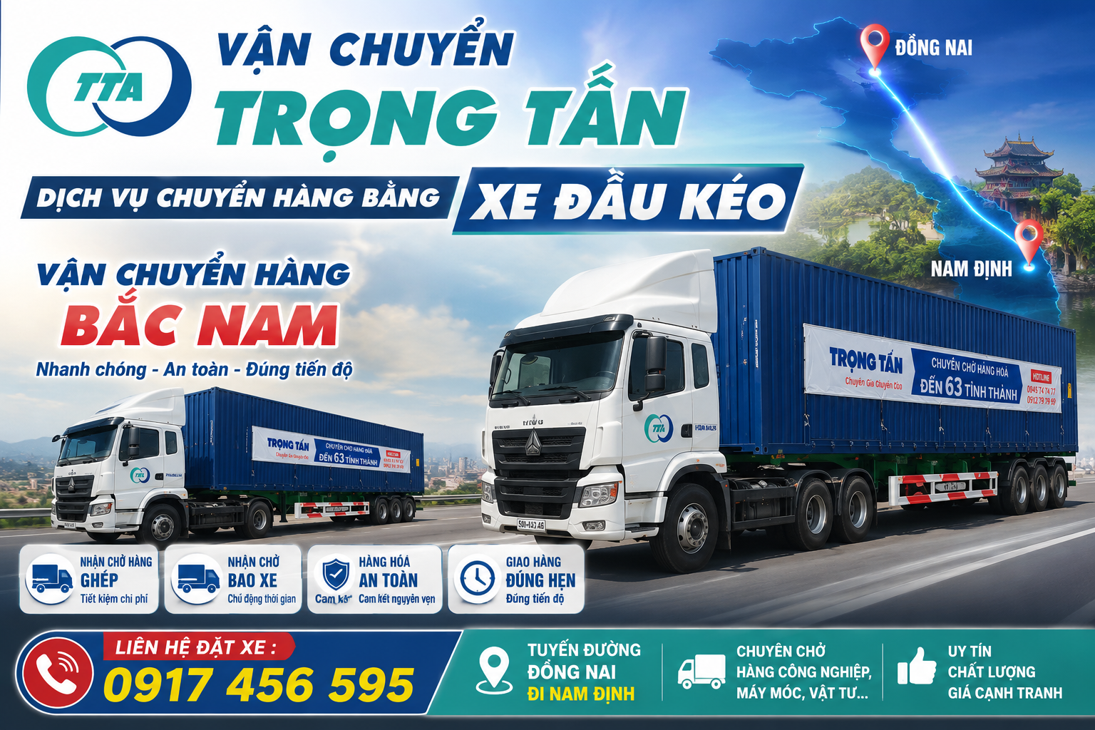 Cho thuê xe đầu kéo chở hàng Đồng Nai đi Nam Định chuyên vận chuyển hàng công nghiệp, máy móc, vật liệu xây dựng, hàng ghép và nguyên chuyến an toàn, đúng tiến độ. cho-thue-xe-dau-keo-cho-hang-dong-nai-di-nam-dinh
