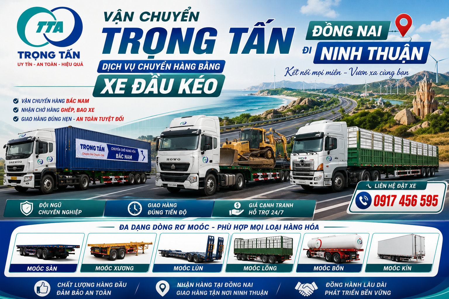 Cho thuê xe đầu kéo chở hàng Đồng Nai đi Ninh Thuận chuyên vận chuyển máy móc, hàng công nghiệp, vật liệu xây dựng, hàng ghép và nguyên chuyến đúng tiến độ. cho-thue-xe-dau-keo-cho-hang-dong-nai-di-ninh-thuan