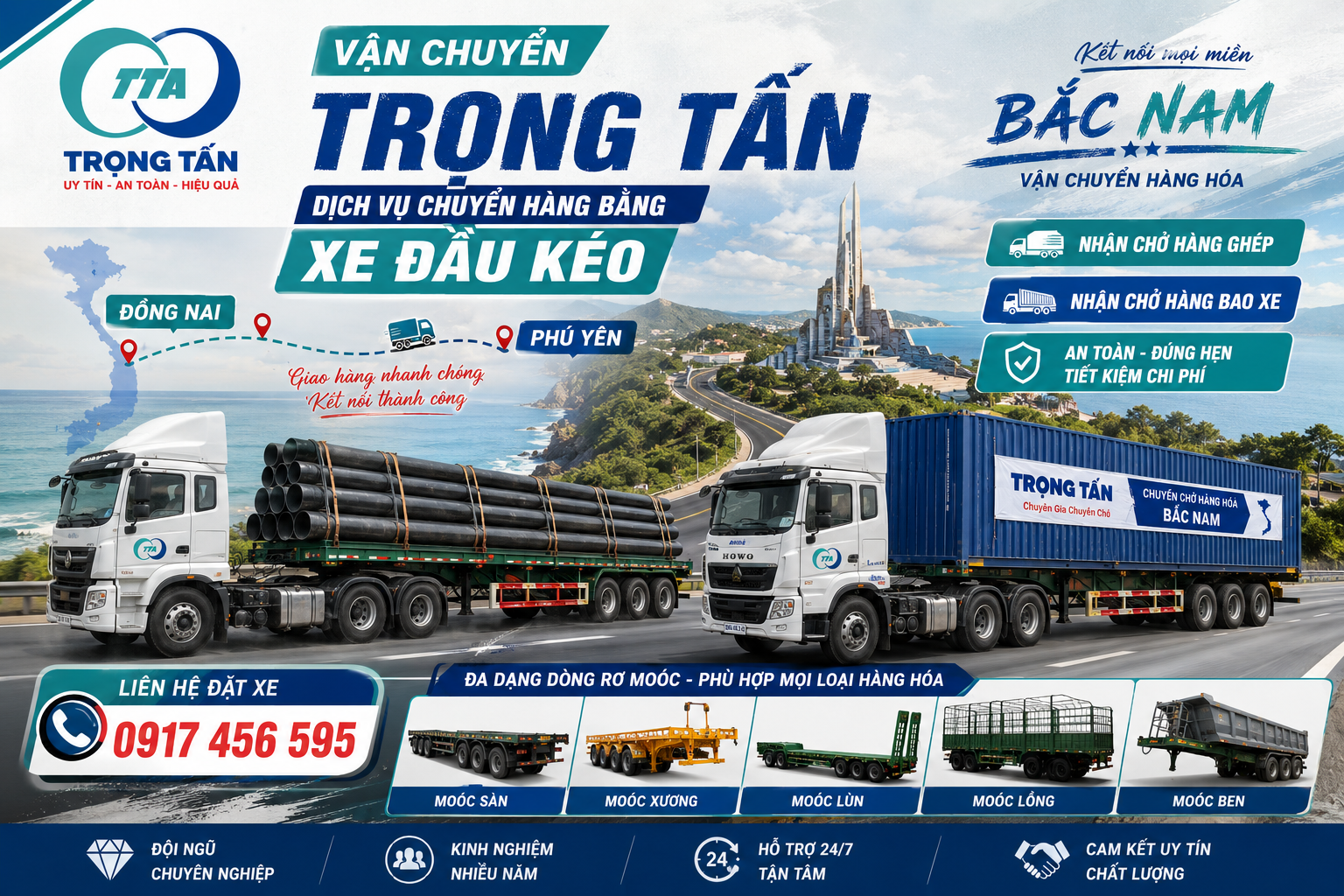 Cho thuê xe đầu kéo chở hàng Đồng Nai đi Phú Yên chuyên vận chuyển máy móc, hàng công nghiệp, vật liệu xây dựng, hàng ghép và nguyên chuyến đúng tiến độ. cho-thue-xe-dau-keo-cho-hang-dong-nai-di-phu-yen