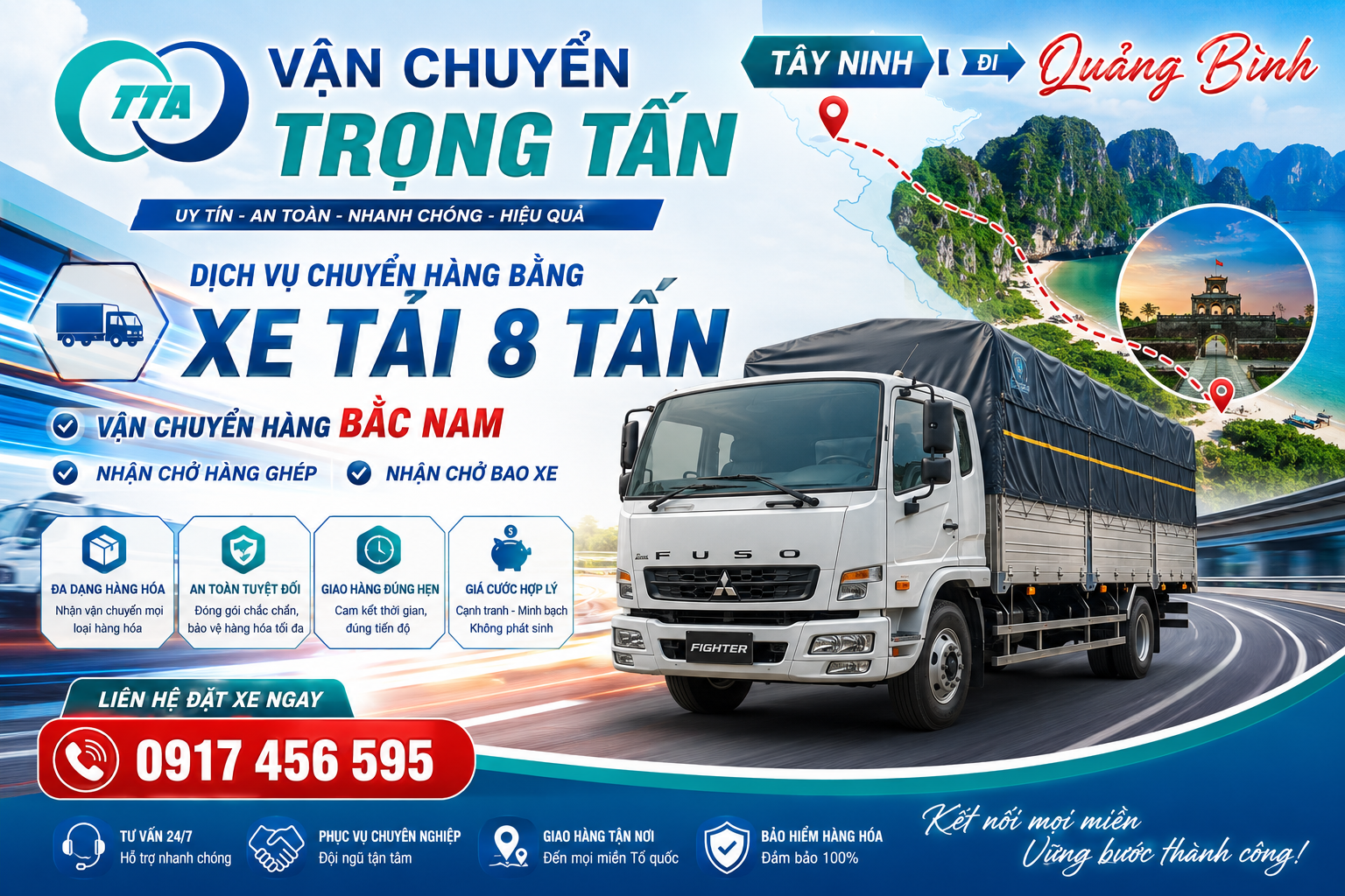 Dịch vụ cho thuê xe tải 8 tấn chở hàng Tây Ninh đi Quảng Bình chuyên vận chuyển máy móc, thiết bị công nghiệp, vật tư xây dựng, hàng tiêu dùng, hàng pallet và nguyên liệu sản xuất. cho-thue-xe-tai-8-tan-cho-hang-tay-ninh-di-quang-binh