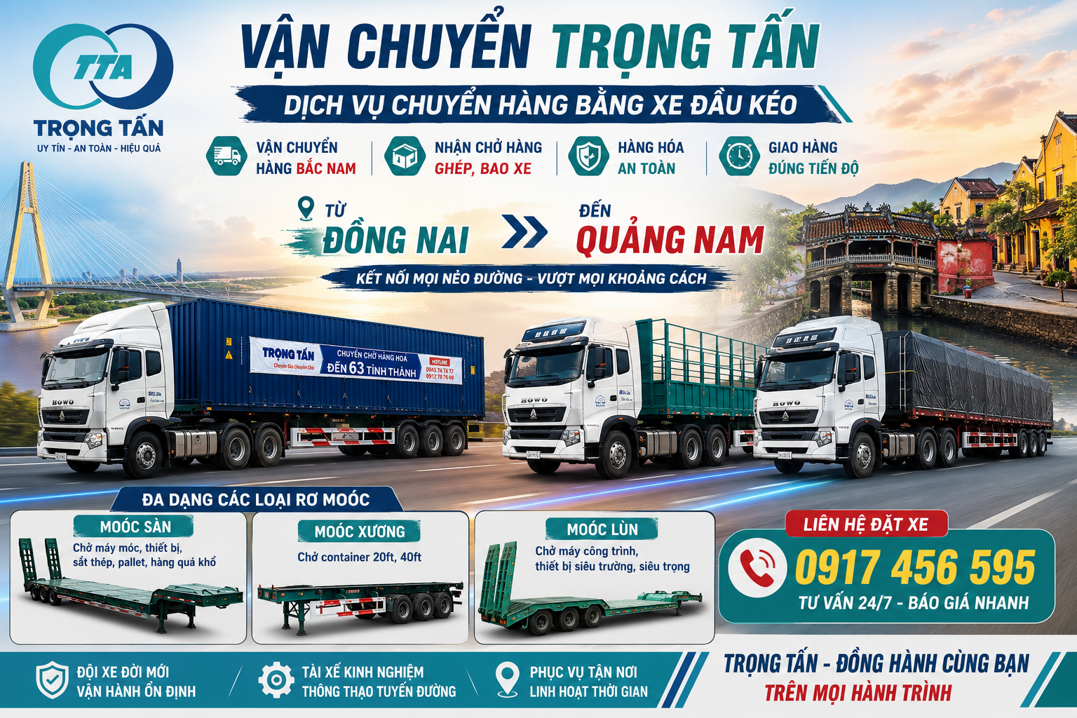 Cho thuê xe đầu kéo chở hàng Đồng Nai đi Quảng Nam chuyên vận chuyển máy móc, hàng công nghiệp, vật liệu xây dựng, hàng ghép và nguyên chuyến đúng tiến độ. cho-thue-xe-dau-keo-cho-hang-dong-nai-di-quang-nam