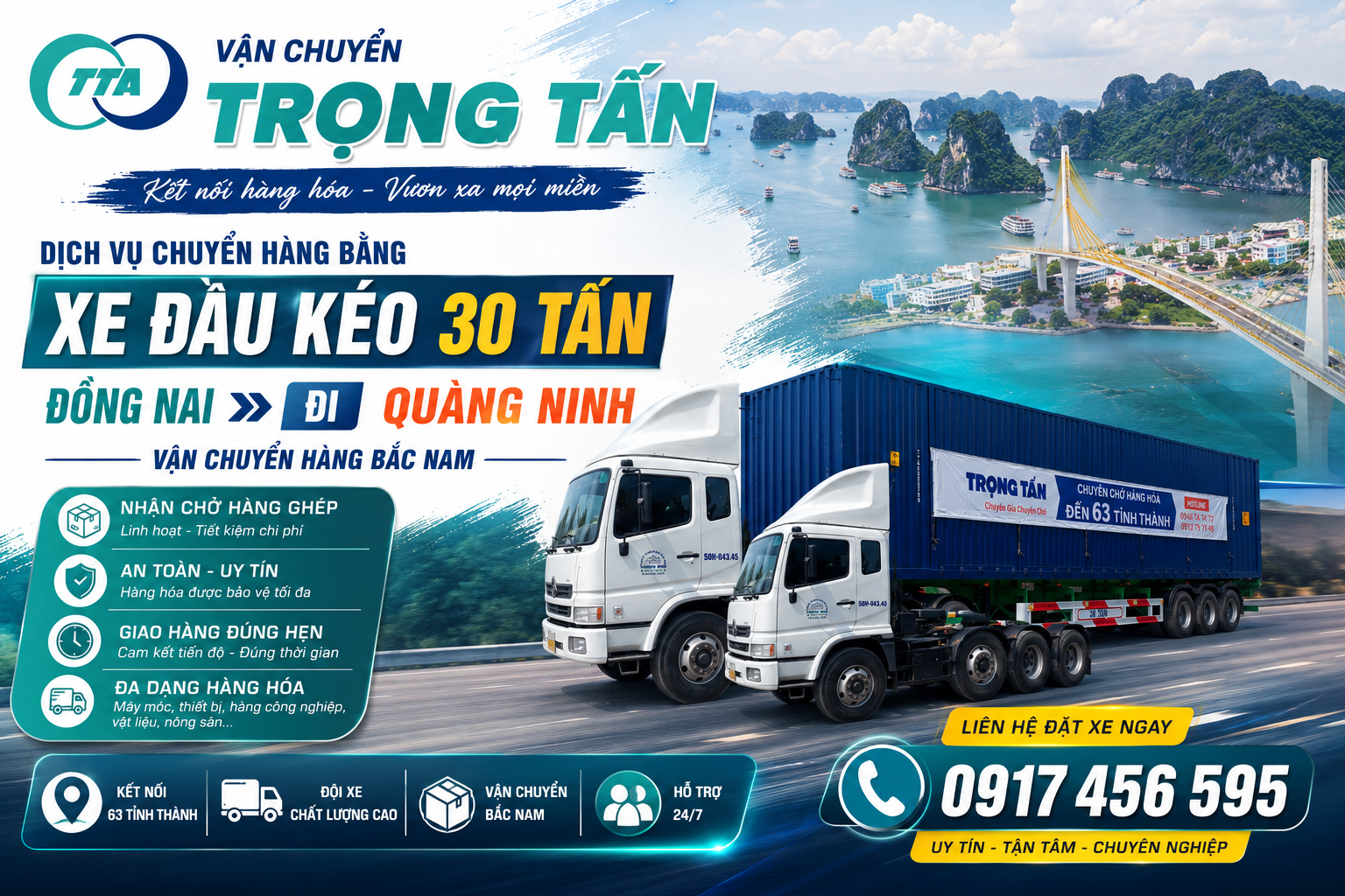 Dịch vụ cho thuê xe đầu kéo 30 tấn Đồng Nai đi Quảng Ninh vận chuyển hàng nặng, máy móc, thép, vật liệu xây dựng an toàn, đúng tiến độ, tối ưu chi phí cho doanh nghiệp. cho-thue-xe-dau-keo-30-tan-dong-nai-di-quang-ninh