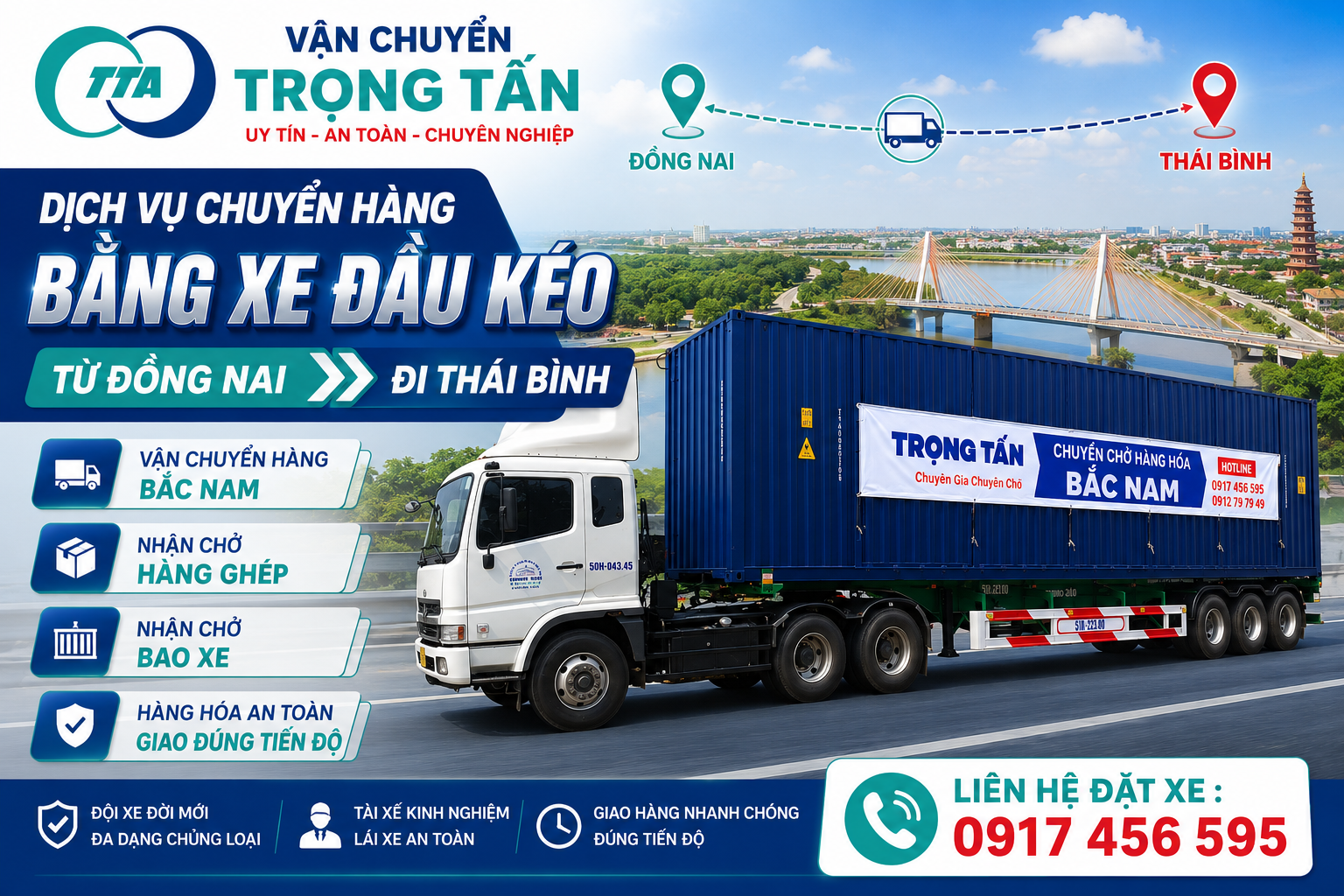 Cho thuê xe đầu kéo Đồng Nai đi Thái Bình chuyên vận chuyển máy móc, hàng công nghiệp, vật liệu xây dựng, container và hàng nặng an toàn, đúng tiến độ. cho-thue-xe-dau-keo-dong-nai-di-thai-binh