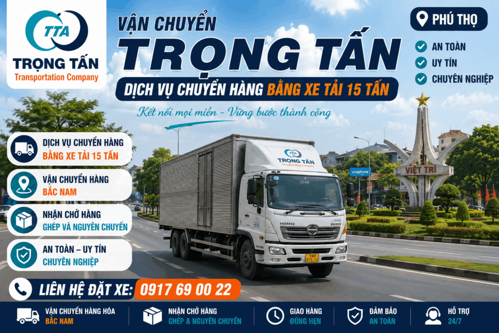 Cho thuê xe tải 15 tấn Tây Ninh đi Phú Thọ nhận vận chuyển hàng ghép, hàng nguyên chuyến, hàng công nghiệp, máy móc, vật tư và giao hàng tận nơi theo yêu cầu. cho-thue-xe-tai-15-tan-tay-ninh-di-phu-tho-gia-cuoc-canh-tranh-nhat