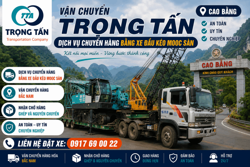 Cho thuê xe đầu kéo mooc sàn Tây Ninh đi Cao Bằng chuyên vận chuyển máy móc, kết cấu thép, bồn công nghiệp, thiết bị siêu trường siêu trọng an toàn đúng kỹ thuật cho-thue-xe-dau-keo-mooc-san-tay-ninh-di-cao-bang