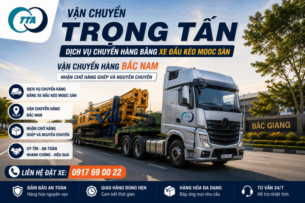 Dịch vụ cho thuê xe đầu kéo mooc sàn Tây Ninh đi Bắc Giang chuyên vận chuyển máy móc, kết cấu thép, thiết bị công trình, hàng quá khổ và hàng siêu trường theo yêu cầu. cho-thue-xe-dau-keo-mooc-san-tay-ninh-di-bac-giang-gia-tot-moi-ngay