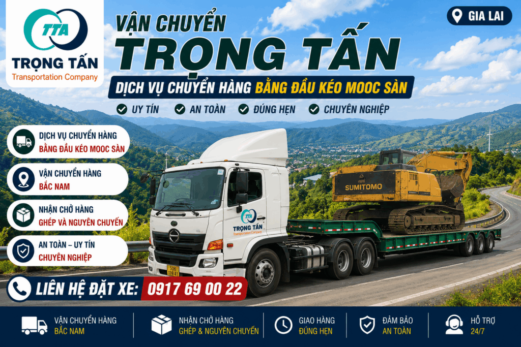 Cho thuê xe đầu kéo mooc sàn Đồng Nai đi Gia Lai chuyên vận chuyển máy móc thiết bị công trình kết cấu thép hàng quá khổ an toàn đúng tiến độ cho-thue-xe-dau-keo-mooc-san-dong-nai-di-gia-lai