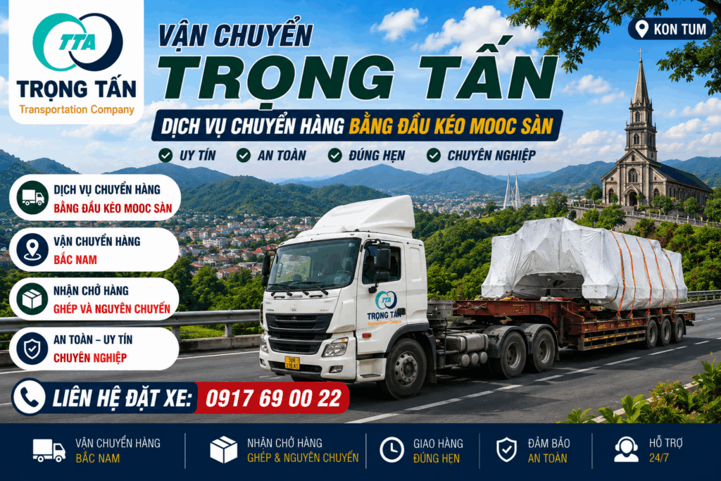 Cho thuê xe đầu kéo mooc sàn Đồng Nai đi Kon Tum chuyên vận chuyển máy móc thiết bị kết cấu thép hàng quá khổ đúng tiến độ an toàn giá tốt cho-thue-xe-dau-keo-mooc-san-dong-nai-di-kon-tum