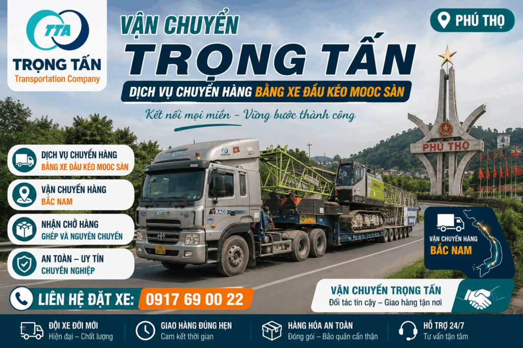 Cho thuê xe đầu kéo mooc sàn Tây Ninh đi Phú Thọ chuyên vận chuyển máy móc, kết cấu thép, thiết bị công nghiệp, hàng siêu trường siêu trọng và hàng quá khổ theo yêu cầu. cho-thue-xe-dau-keo-mooc-san-tay-ninh-di-phu-tho