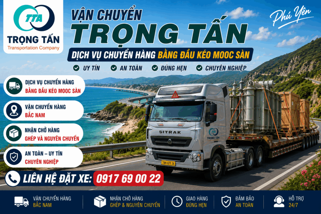 Xe đầu kéo mooc sàn Đồng Nai đi Phú Yên nhận vận chuyển máy móc, bồn công nghiệp, kết cấu thép, hàng siêu trường, hàng siêu trọng và hàng dự án đúng tiến độ. cho-thue-xe-dau-keo-mooc-san-dong-nai-di-phu-yen