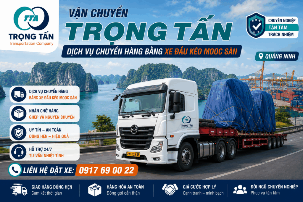 Cho thuê xe đầu kéo mooc sàn Tây Ninh đi Quảng Ninh chuyên vận chuyển máy móc, kết cấu thép, thiết bị công trình, hàng quá khổ, hàng siêu trường và siêu trọng toàn quốc. cho-thue-xe-dau-keo-mooc-san-tay-ninh-di-quang-ninh-chuyen-nghiep-uy-tin