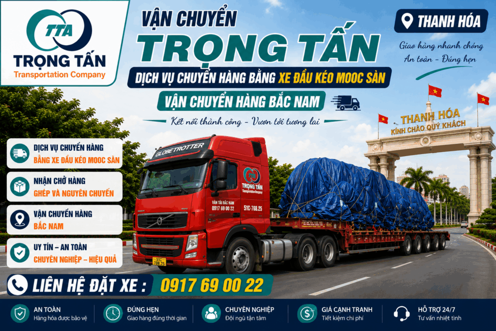 Xe đầu kéo mooc sàn chuyên vận chuyển máy công trình, thiết bị cơ khí, hàng siêu trường và kết cấu thép từ Tây Ninh đi Thanh Hóa theo yêu cầu. cho-thue-xe-dau-keo-mooc-san-tay-ninh-di-thanh-hoa
