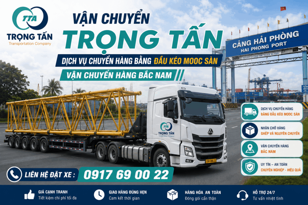 Dịch vụ cho thuê xe đầu kéo mooc sàn Tây Ninh đi Hải Phòng chuyên vận chuyển máy móc, kết cấu thép, thiết bị công trình, hàng quá khổ, quá tải và hàng siêu trường. cho-thue-xe-dau-keo-mooc-san-tay-ninh-di-hai-phong