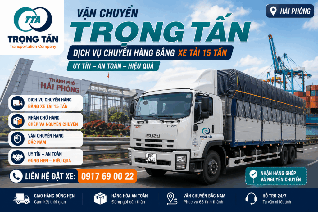 Dịch vụ cho thuê xe tải 15 tấn Tây Ninh đi Hải Phòng chuyên chở hàng ghép, hàng nguyên chuyến, giao nhận linh hoạt và hỗ trợ bốc xếp theo yêu cầu. cho-thue-xe-tai-15-tan-tay-ninh-di-hai-phong-van-chuyen-bac-nam