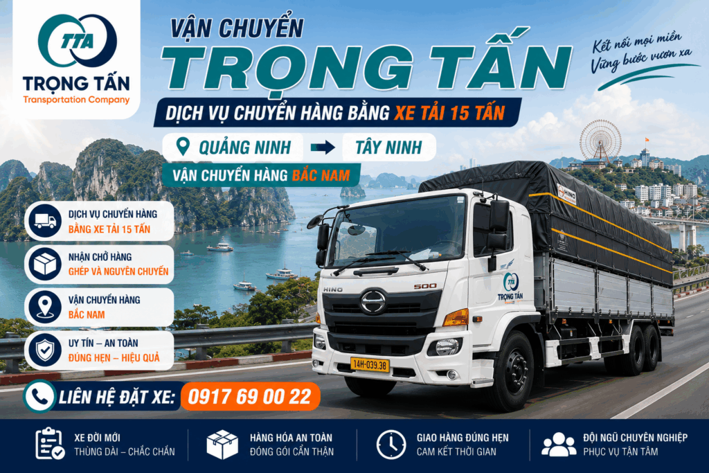 Cho thuê xe tải 15 tấn Tây Ninh đi Quảng Ninh nhận vận chuyển hàng ghép, hàng nguyên chuyến, máy móc, hàng công nghiệp, vật liệu xây dựng và giao hàng tận nơi đúng hẹn. cho-thue-xe-tai-15-tan-tay-ninh-di-quang-ninh-van-chuyen-hang-uy-tin