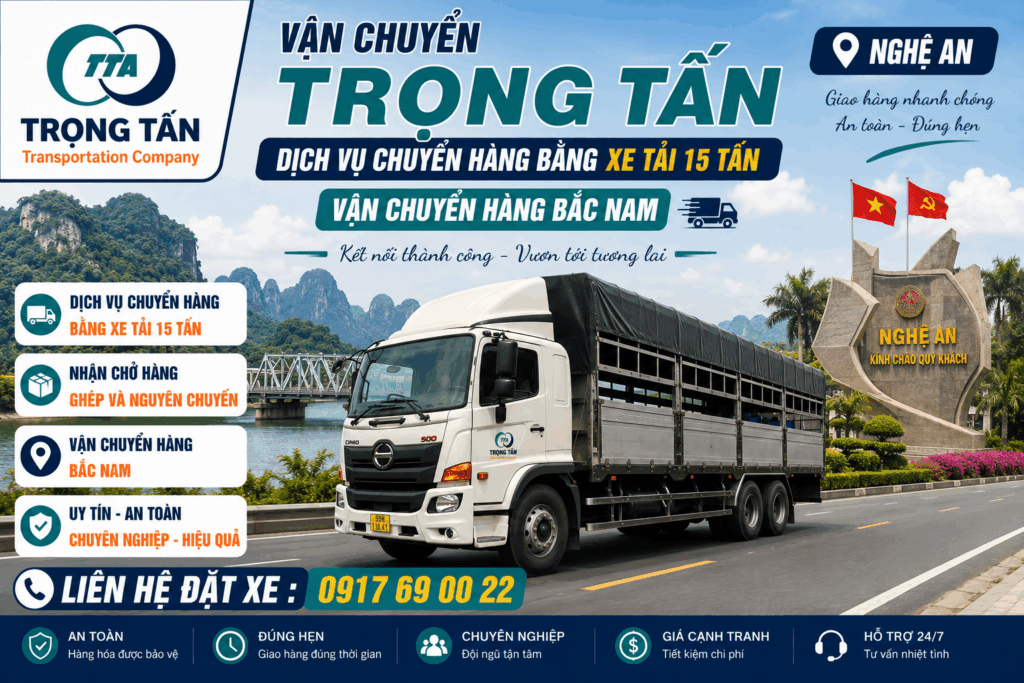 Dịch vụ cho thuê xe tải 15 tấn Tây Ninh đi Nghệ An chuyên vận chuyển hàng công nghiệp, hàng tiêu dùng, hàng đóng pallet, máy móc và vật liệu xây dựng an toàn. Cho thuê xe tải 15 tấn Tây Ninh đi Nghệ An