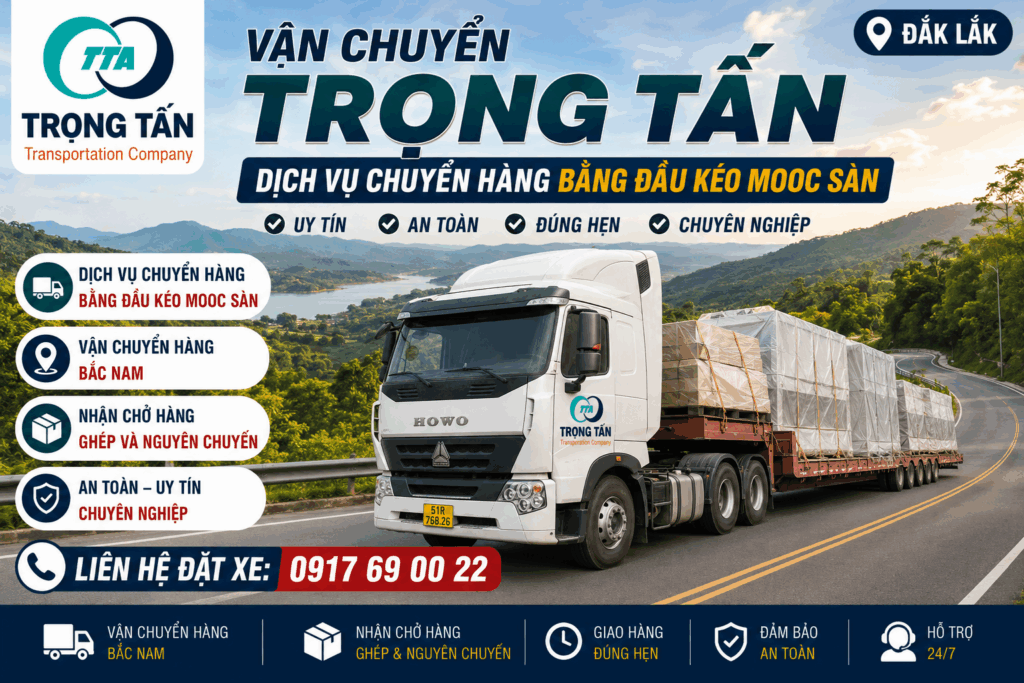 Cho thuê xe đầu kéo mooc sàn Đồng Nai đi Đắk Lắk chuyên vận chuyển máy móc thiết bị công nghiệp kết cấu thép và hàng quá khổ đúng tiến độ an toàn cho-thue-xe-dau-keo-mooc-san-dong-nai-di-dak-lak