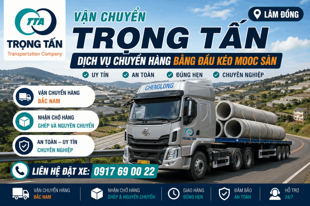 Cho thuê xe đầu kéo mooc sàn Đồng Nai đi Lâm Đồng nhận vận chuyển hàng siêu trường siêu trọng máy móc thiết bị công trình và kết cấu thép an toàn cho-thue-xe-dau-keo-mooc-san-dong-nai-di-lam-dong