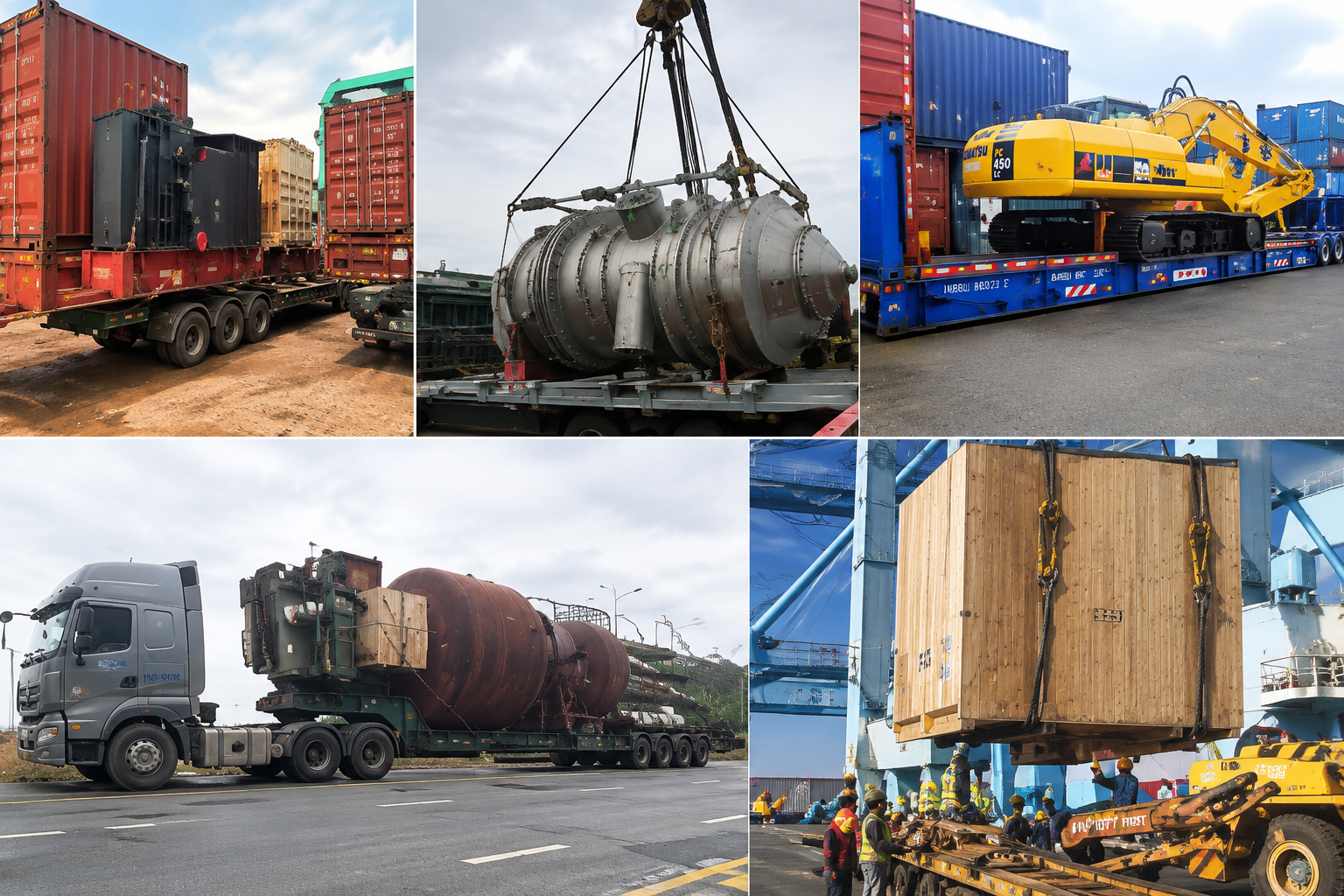 Xe đầu kéo kết hợp moóc sàn, moóc xương, moóc lùn và moóc ben đáp ứng vận chuyển đa dạng hàng hóa, container, máy móc và vật liệu xây dựng an toàn. da-dang-mooc-chuyen-dung-van-chuyen-nhieu-loai-hang-hoa