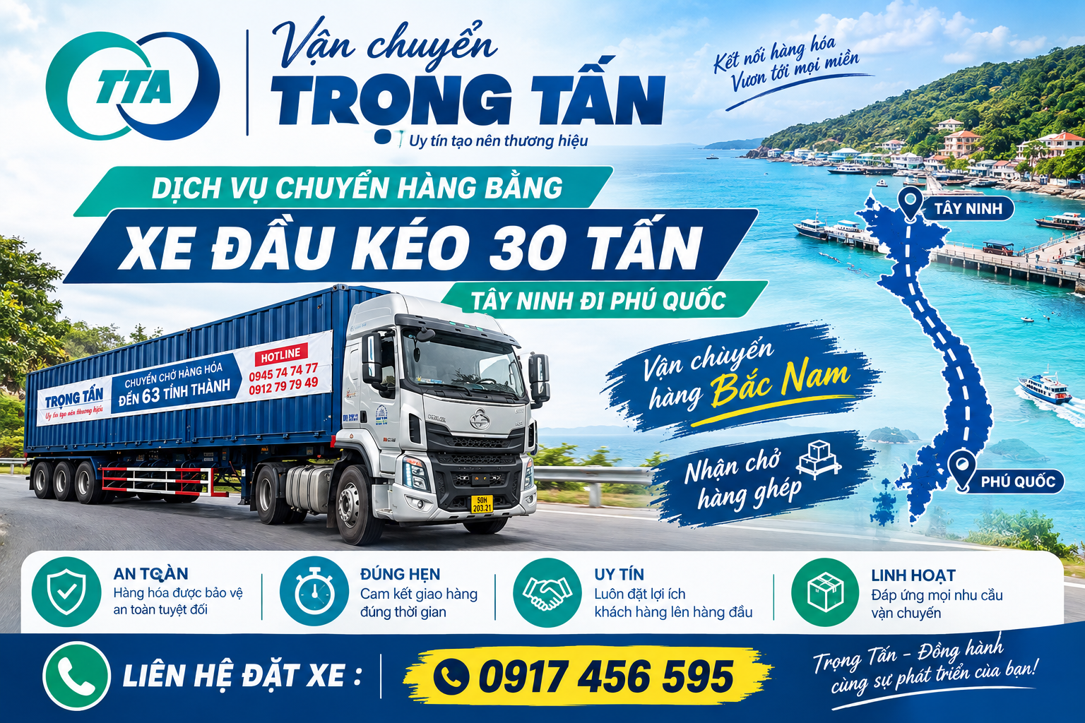 Nhận vận chuyển hàng từ Tây Ninh đi Phú Quốc bằng xe đầu kéo, phù hợp với các chuyến hàng đường dài cần kết hợp vận chuyển đường bộ và đường biển. cho-thue-xe-dau-keo-van-chuyen-hang-tay-ninh-di-phu-quoc