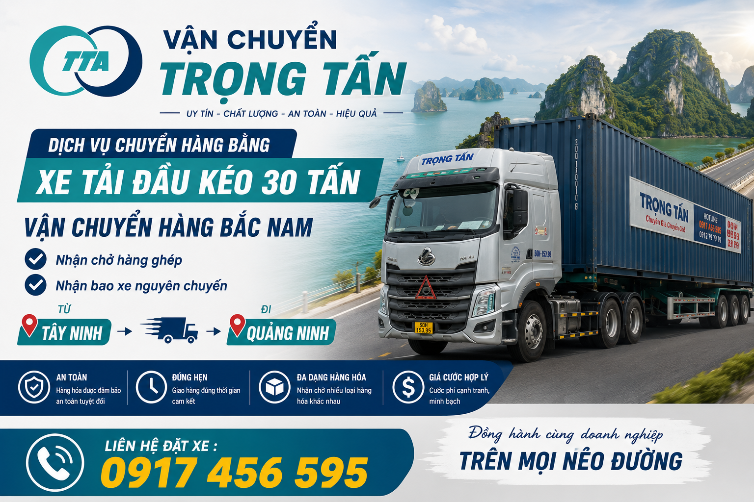Dịch vụ cho thuê xe đầu kéo 30 tấn chở hàng từ Tây Ninh đi Quảng Ninh chuyên vận chuyển máy móc, thiết bị công nghiệp, kết cấu thép, vật tư công trình và hàng nặng, giao nhận tận nơi theo yêu cầu. cho-thue-xe-dau-keo-30-tan-cho-hang-tay-ninh-di-quang-ninh