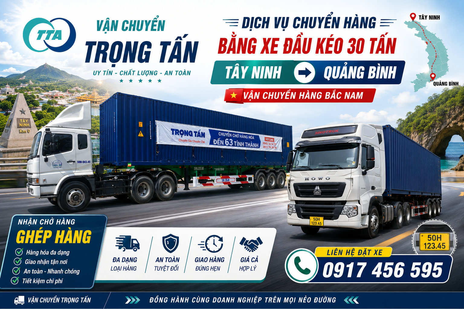 Dịch vụ cho thuê xe đầu kéo vận chuyển hàng hóa từ Tây Ninh đi Quảng Bình chuyên nhận chở hàng nặng, hàng cồng kềnh, máy móc công nghiệp, vật tư sản xuất và hàng công trình. cho-thue-xe-dau-keo-van-chuyen-hang-hoa-tay-ninh-di-quang-binh