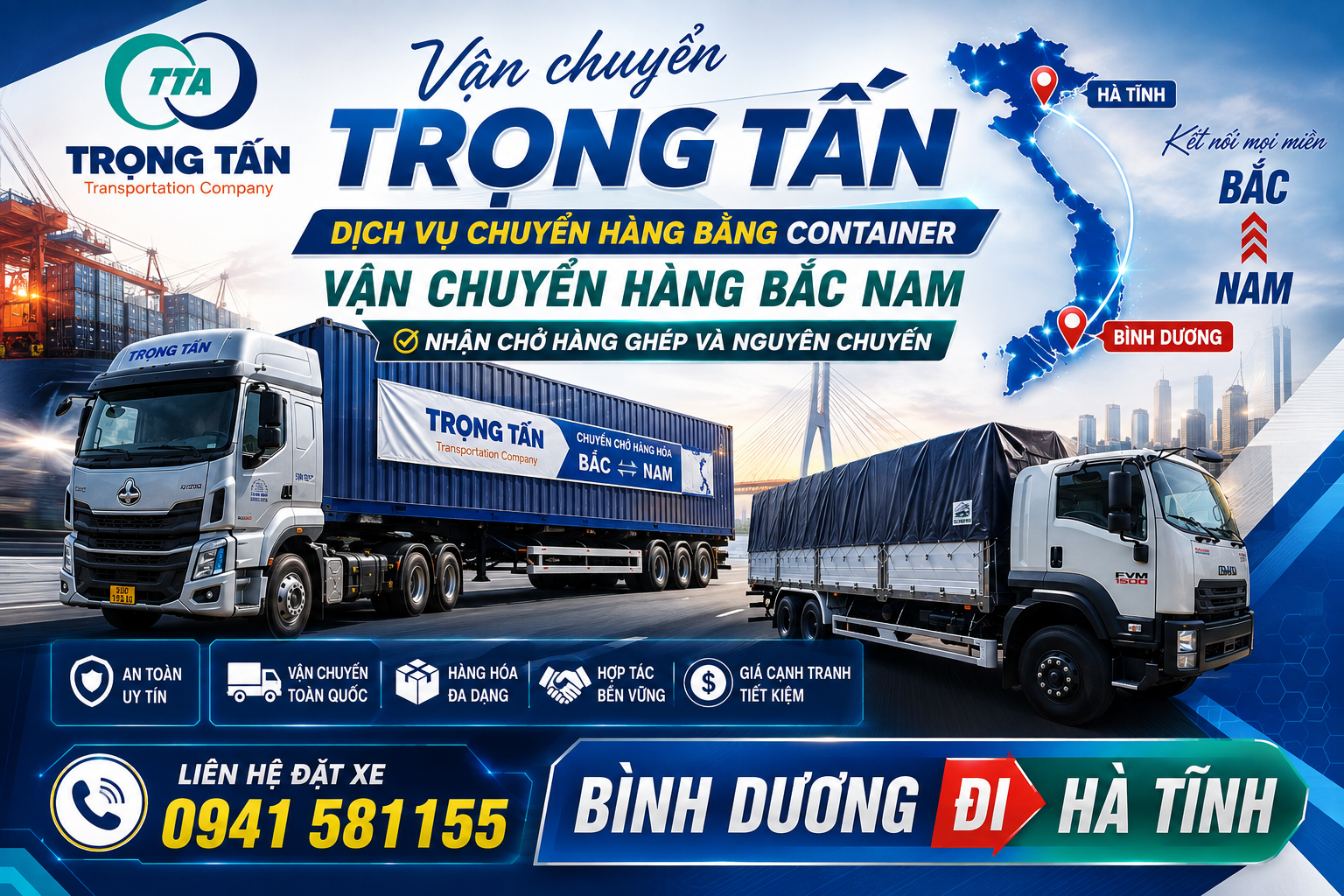 Dịch vụ cho thuê xe đầu kéo container chở hàng từ Bình Dương đi Hà Tĩnh uy tín, vận chuyển container 20 feet, 40 feet an toàn, giá rẻ, giao hàng đúng hẹn. Cho-thue-xe-dau-keo-container-cho-hang-Binh-Duong-di-Ha-Tinh