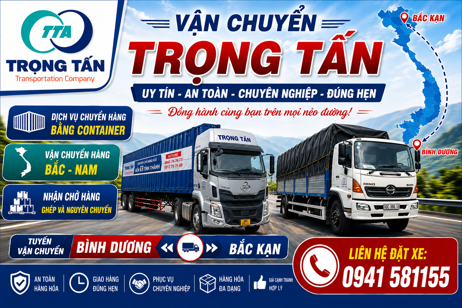Dịch vụ cho thuê xe đầu kéo container chở hàng từ Bình Dương đi Bắc Kạn uy tín, cam kết vận chuyển an toàn, chằng buộc chắc chắn và giao hàng đúng tiến độ tận nơi. Cho-thue-xe-dau-keo-container-cho-hang-Binh-Duong-di-Bac-Kan