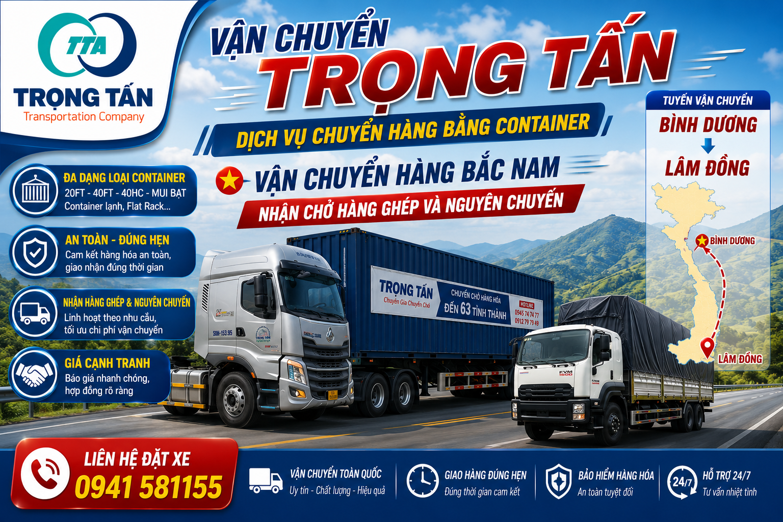 Thuê xe đầu kéo container chở hàng Bình Dương đi Lâm Đồng giá rẻ, chuyên nghiệp, vận chuyển hàng nặng, hàng quá khổ an toàn, giao nhanh. Cho-thue-xe-dau-keo-container-cho-hang-Binh-Duong-di-Lam-Dong