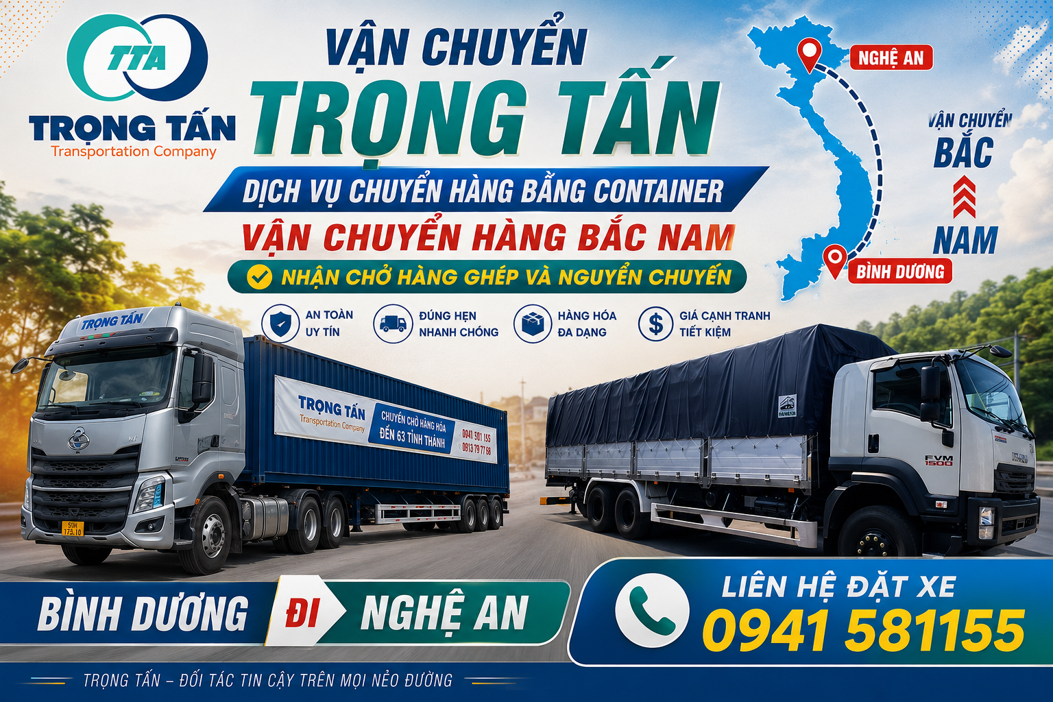 Cho thuê xe đầu kéo container chở hàng Bình Dương đi Nghệ An cước rẻ, linh hoạt xe 20 feet và 40 feet, thùng xe sạch sẽ, lashing chắc chắn, giao nhận tận xưởng đúng hẹn. Cho-thue-xe-dau-keo-container-cho-hang-Binh-Duong-di-Nghe-An