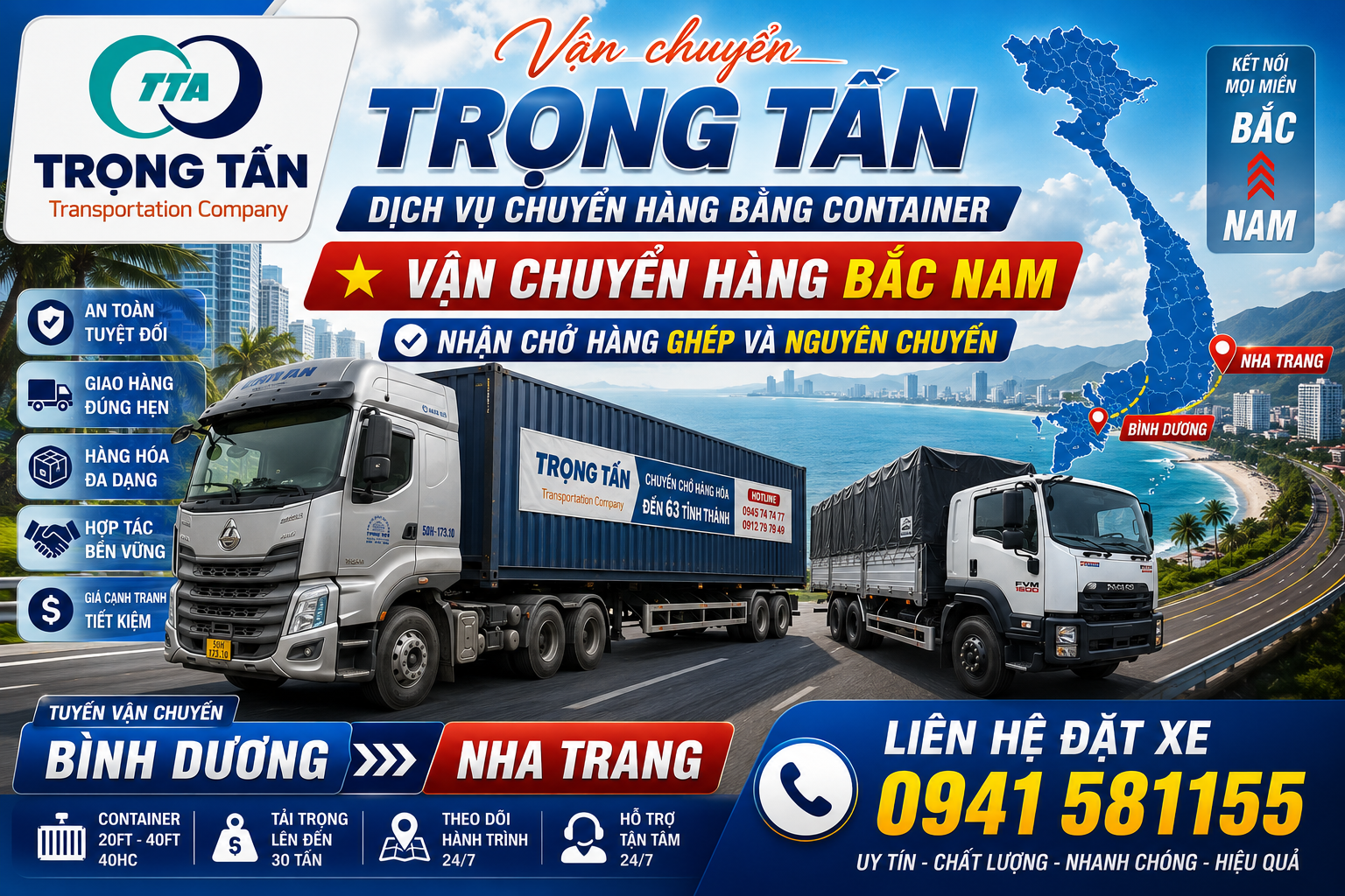 Cho thuê xe đầu kéo container chở hàng từ Bình Dương đi Nha Trang Khánh Hòa giá rẻ, dịch vụ vận chuyển chuyên nghiệp, giao nhận tận nơi uy tín, an toàn và nhanh chóng. Cho-thue-xe-dau-keo-container-cho-hang-Binh-Duong-di-Nha-Trang