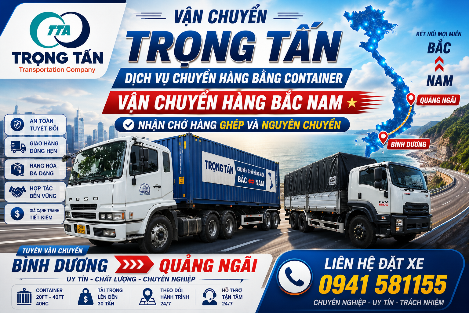 Xe đầu kéo container chở hàng Bình Dương đi Quảng Ngãi, chuyên tuyến Khu kinh tế Dung Quất, đội xe đời mới, tài xế kinh nghiệm, giao hàng đúng lịch trình, an toàn cho doanh nghiệp công nghiệp nặng. Cho-thue-xe-dau-keo-container-cho-hang-Binh-Duong-di-Quang-Ngai