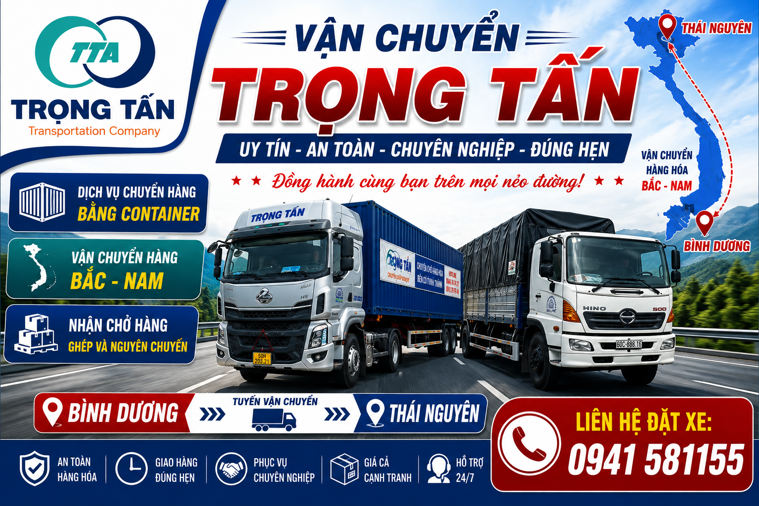 Dịch vụ cho thuê xe đầu kéo container chở hàng từ Bình Dương đi Thái Nguyên uy tín, giá rẻ. Đội xe container 20 feet, 40 feet HC vận chuyển hàng hóa an toàn, đúng hẹn. Cho-thue-xe-dau-keo-container-cho-hang-Binh-Duong-di-Thai-Nguyen